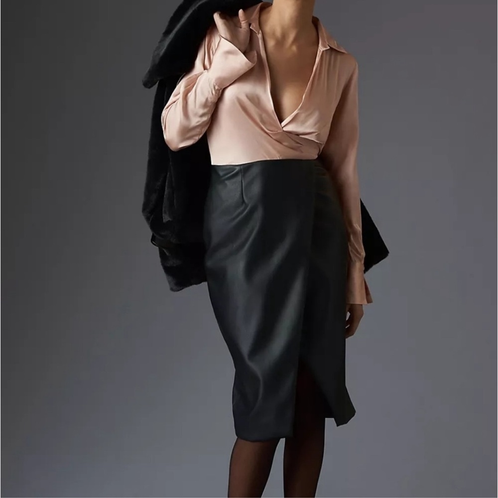COPY - Anthropologie Long Sleeve Satin Blouse/Faux Leather Midi Dress